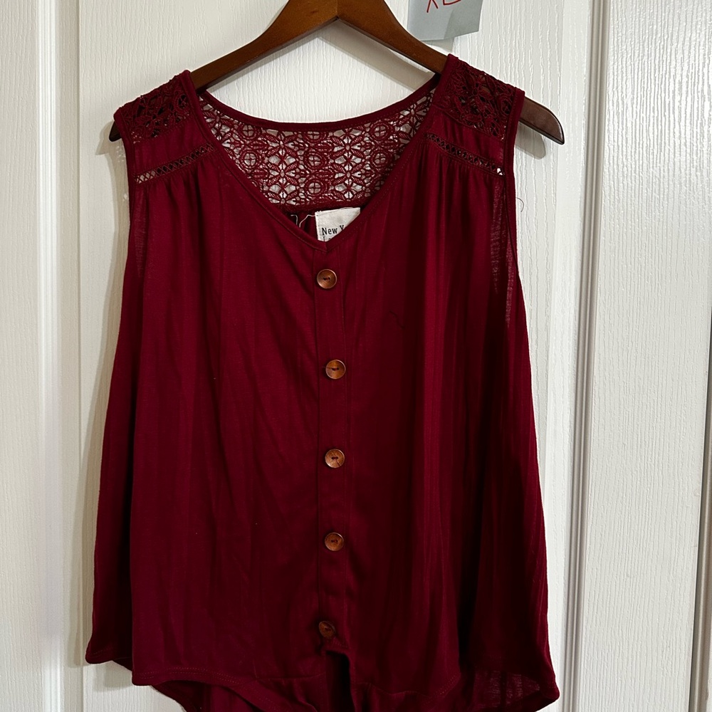 Women's Burgundy Lace Button-Down Top